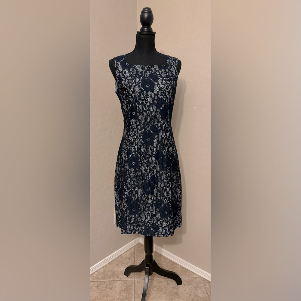 Etcetera sheath dress. Navy,white check with a gorgeous navy lace overlay.